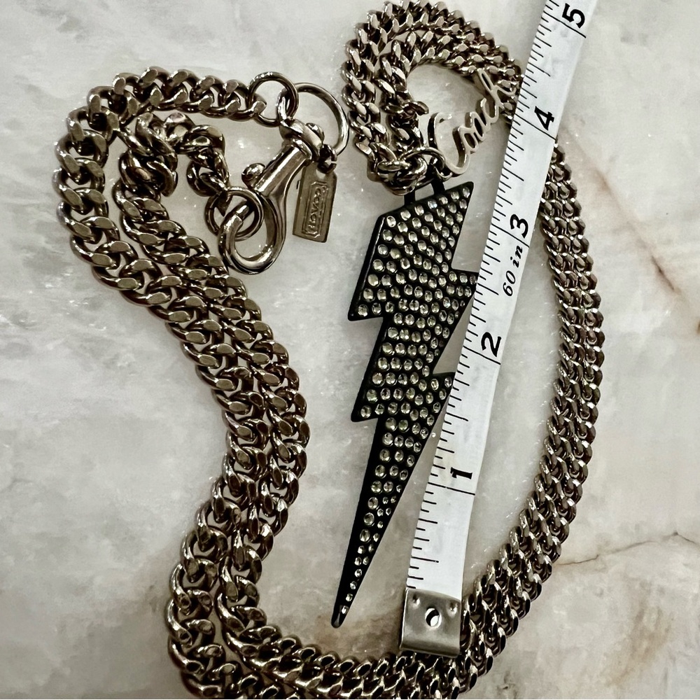 COACH Y2K Large Lightning Crystal Black Bolt Thick Silver Chain Limited Necklace - Picture 6 of 9
